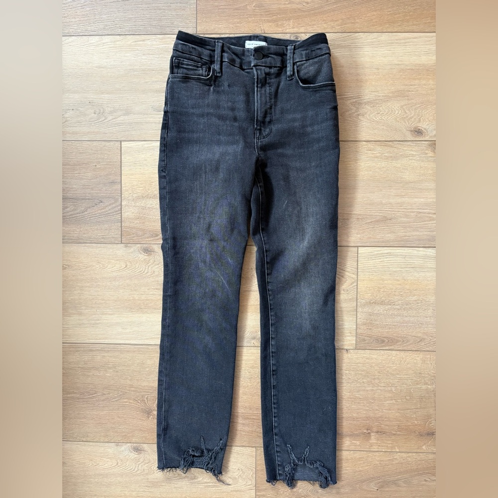 Good American Womens Bootcut Jeans 25 Black Raw Hem Stretch GCL731BTNA